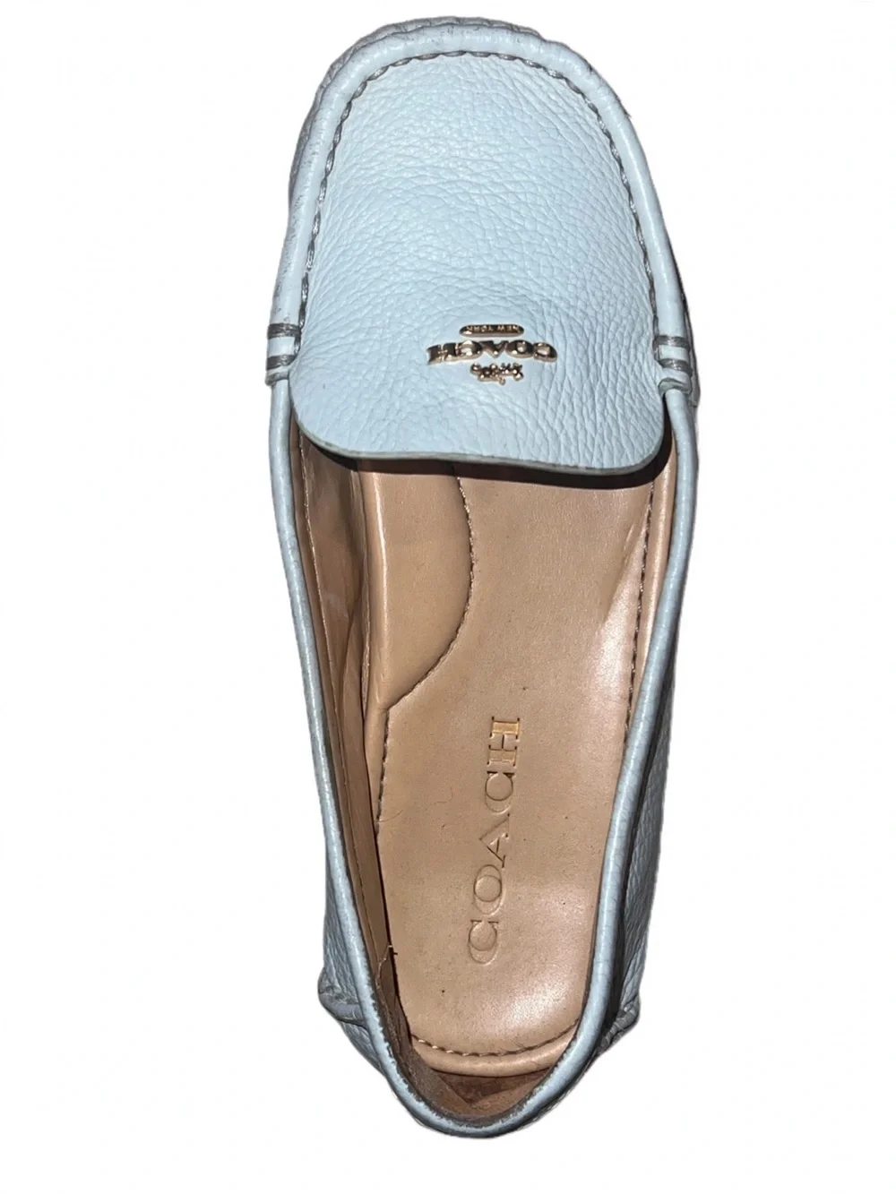 Coach Marley Driver Loafers Light Blue Pebbled Leather Size US 9B well loved